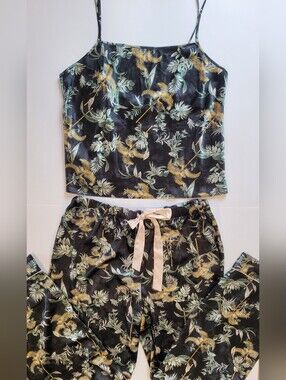 Victoria's Secret NWT Floral Satin Cami Top L & Pants XL Set